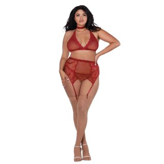 Dreamgirl Zestaw 4-częściowy Plus Size siateczka koronka aksamit
