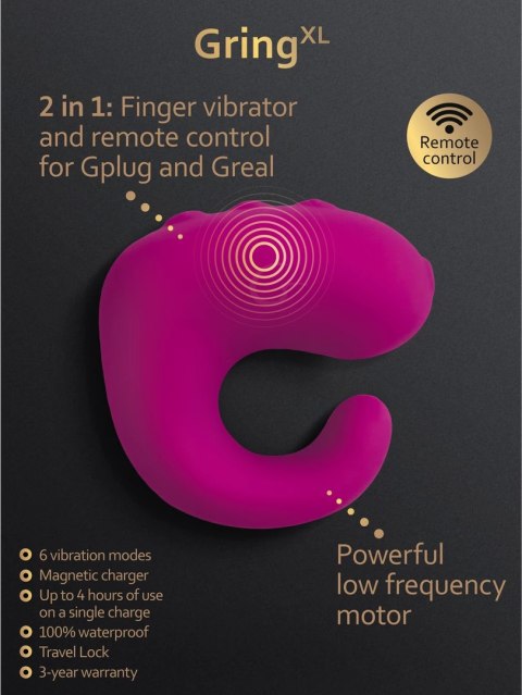 Gvibe Gring XL - silikonowy pierścień z silnikiem wibracyjnym, czarny