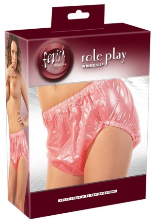 Fetish Collection Majtki Winylowe Rożowe L/XL z Kieszenią i Zatrzaskami