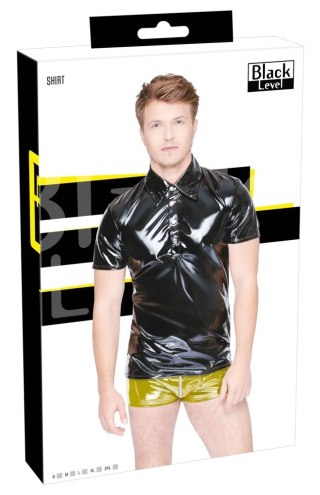 Black Level Polo XL Czarna Koszulka Patentowa z Połyskiem Męska