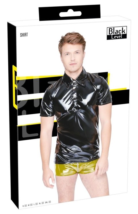 Black Level Polo XL Czarna Koszulka Patentowa z Połyskiem Męska