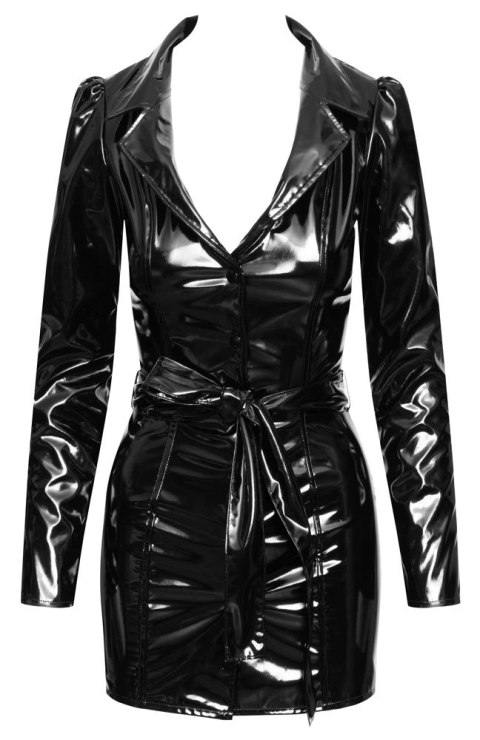 Black Level Płaszcz Vinylowy Czarny Mini L Długi Rękaw Klapy