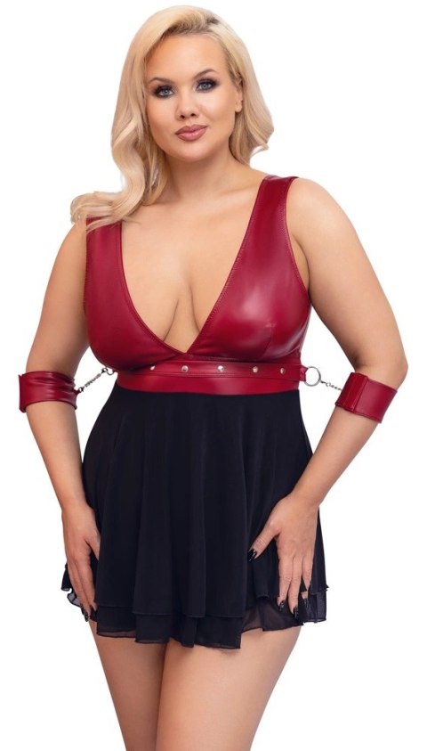 Cottelli Bondage Plus Babydoll z mankietami czerwono-czarna 4XL