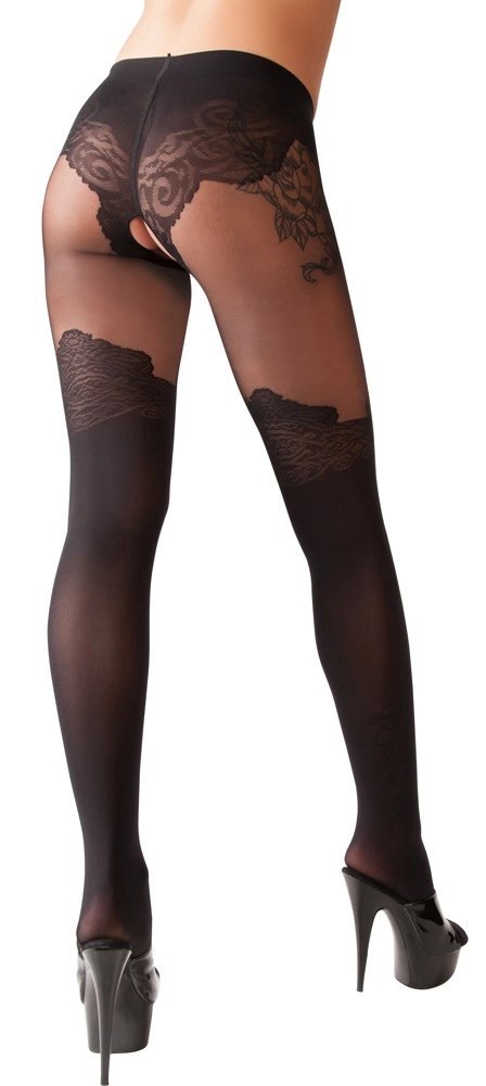 Cottelli LEGWEAR rajstopy czarne z eleganckim wzorem nad kolano 4