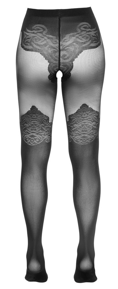 Cottelli LEGWEAR rajstopy czarne z eleganckim wzorem nad kolano 4