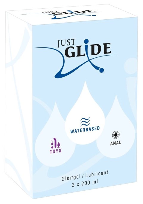 Just Glide Zestaw 3x200 ml Lubrykanty na bazie wody - Anal, Toys, Waterbased