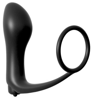 Anal Fantasy Plug z Pierścieniem i Funkcją Wibracji, silikonowy, czarny