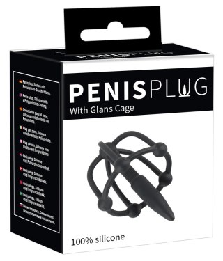 You2Toys Plug intymny z kulkami, klatką - silikonowy, czarny, 5,7 cm