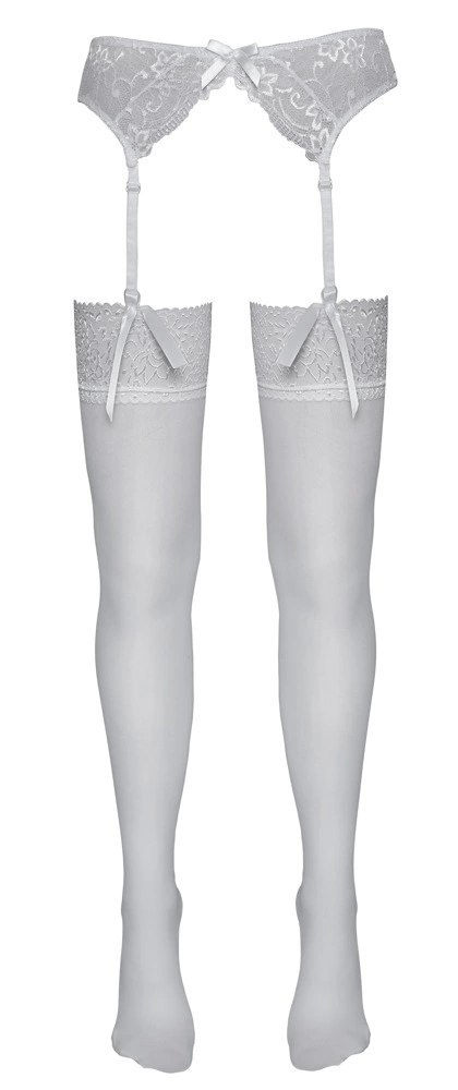 Cottelli Legwear Pończochy białe z szeroką koronką 20den Oeko-Tex