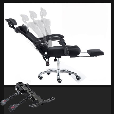 Ergonomiczny, obrotowy fotel z podnóżkiem i zagłówkiem, wentylacja - czarny