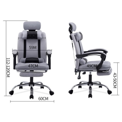 Ergonomiczny, obrotowy fotel z podnóżkiem i zagłówkiem, wentylacja - czarny