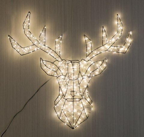 Dekoracja LED - Głowa Renifera 53x51 cm, ciepła biel, IP44, zasilacz 230 V