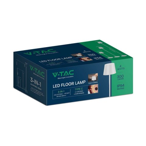 Lampa Podłogowa LED Biała Ładowalna 3000K 4W V-TAC