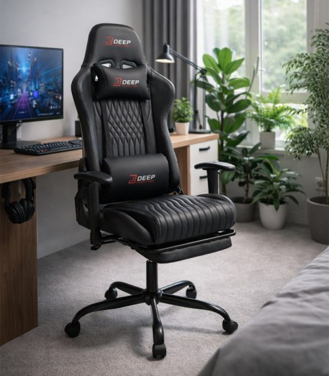 Ergonomiczny Obrotowy Fotel Gamingowy Czarny Z Podnóżkiem Fotel Biurowy