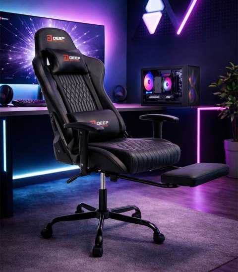 Ergonomiczny Obrotowy Fotel Gamingowy Czarny Z Podnóżkiem Fotel Biurowy