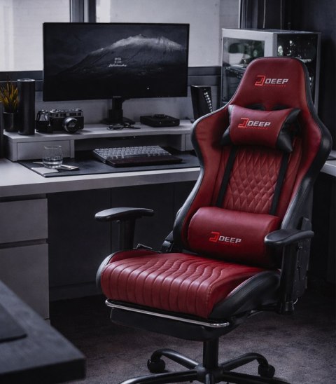 Ergonomiczny Obrotowy Fotel Gamingowy Czerwony Z Podnóżkiem Fotel Biurowy