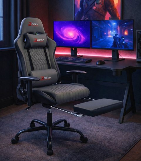 Ergonomiczny Obrotowy Fotel Gamingowy Szary Z Podnóżkiem Fotel Biurowy