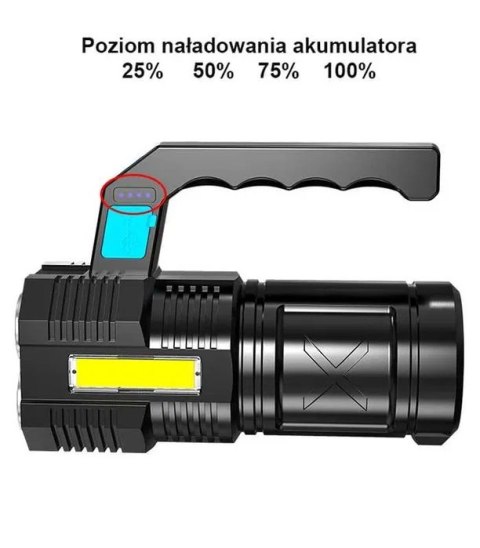 Latarka Akumulatorowa LED Szperacz Mocna Wodoodporna Ładowanie USB