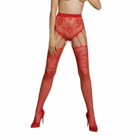 Passion ECO S004 Bodystocking czerwony - ekologiczna siateczka i koronka One Size