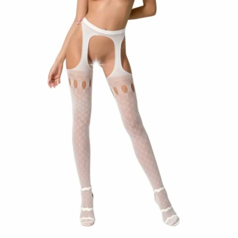 Passion S024 Białe legginsy modelujące z ażurowym wzorem One Size